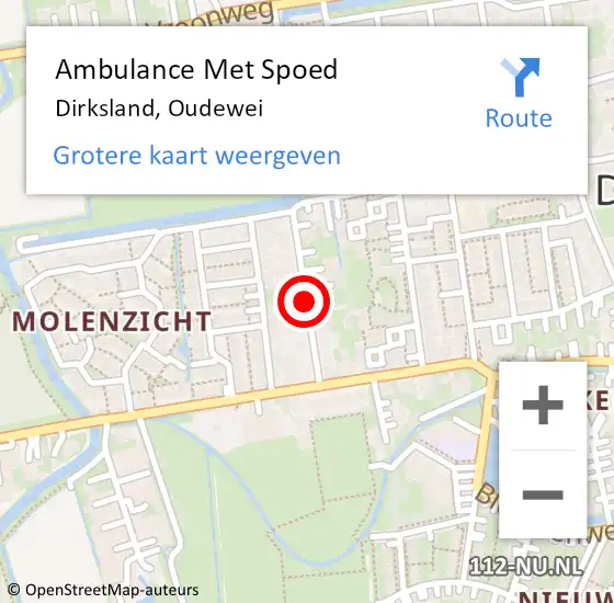 Locatie op kaart van de 112 melding: Ambulance Met Spoed Naar Dirksland, Oudewei op 19 november 2020 13:44