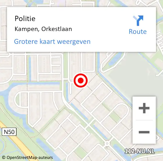 Locatie op kaart van de 112 melding: Politie Kampen, Orkestlaan op 19 november 2020 14:23