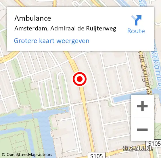 Locatie op kaart van de 112 melding: Ambulance Amsterdam, Admiraal de Ruijterweg op 19 november 2020 16:03