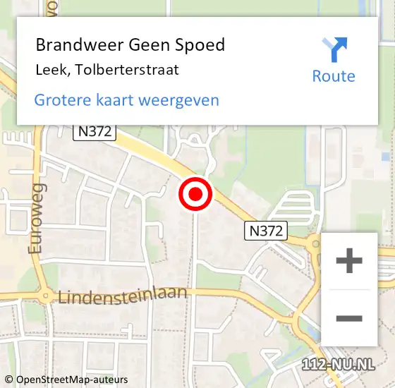 Locatie op kaart van de 112 melding: Brandweer Geen Spoed Naar Leek, Tolberterstraat op 19 november 2020 16:20