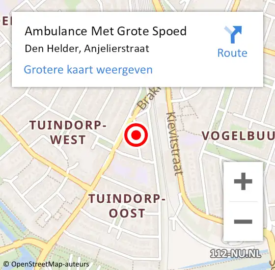 Locatie op kaart van de 112 melding: Ambulance Met Grote Spoed Naar Den Helder, Anjelierstraat op 19 november 2020 16:26