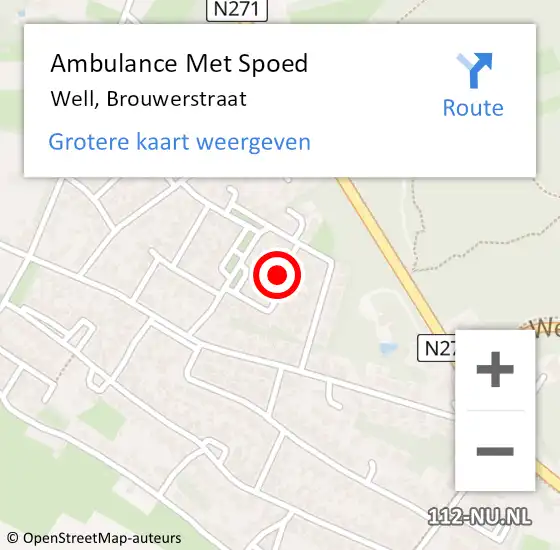 Locatie op kaart van de 112 melding: Ambulance Met Spoed Naar Well, Brouwerstraat op 19 november 2020 17:50