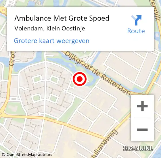 Locatie op kaart van de 112 melding: Ambulance Met Grote Spoed Naar Volendam, Klein Oostinje op 19 november 2020 18:19