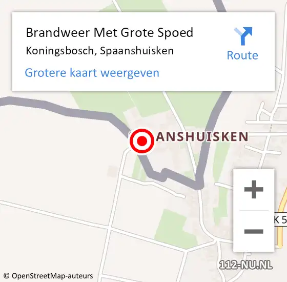 Locatie op kaart van de 112 melding: Brandweer Met Grote Spoed Naar Koningsbosch, Spaanshuisken op 19 november 2020 18:41