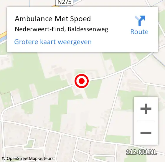 Locatie op kaart van de 112 melding: Ambulance Met Spoed Naar Nederweert-Eind, Baldessenweg op 19 november 2020 19:59