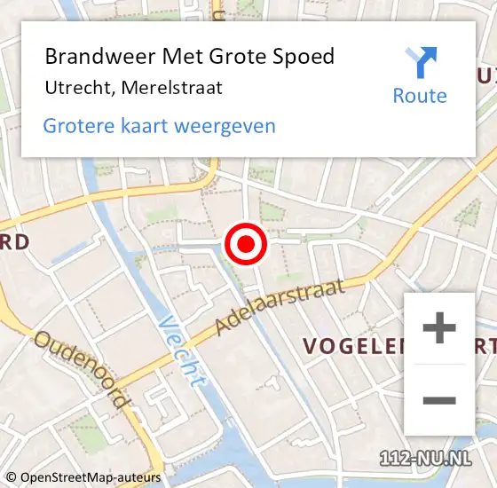 Locatie op kaart van de 112 melding: Brandweer Met Grote Spoed Naar Utrecht, Merelstraat op 20 november 2020 09:41