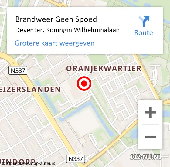 Locatie op kaart van de 112 melding: Brandweer Geen Spoed Naar Deventer, Koningin Wilhelminalaan op 20 november 2020 10:27