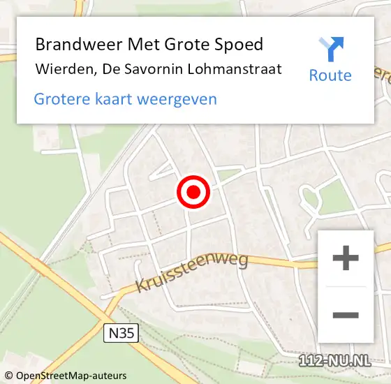 Locatie op kaart van de 112 melding: Brandweer Met Grote Spoed Naar Wierden, De Savornin Lohmanstraat op 20 november 2020 10:42