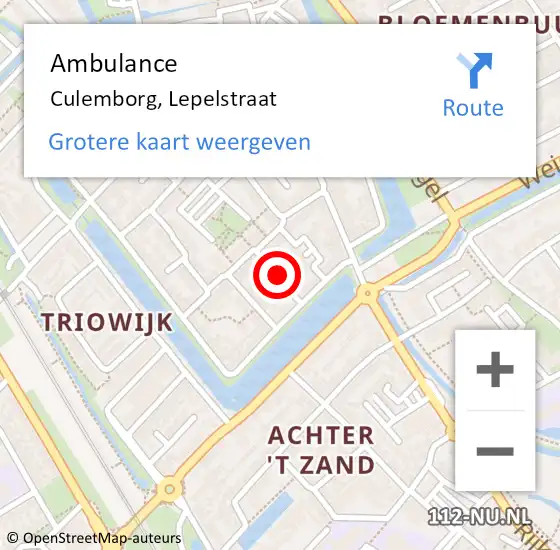 Locatie op kaart van de 112 melding: Ambulance Culemborg, Lepelstraat op 20 november 2020 10:50