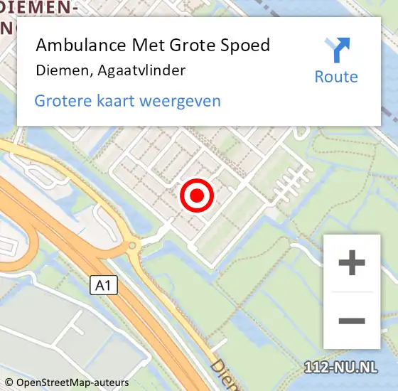 Locatie op kaart van de 112 melding: Ambulance Met Grote Spoed Naar Diemen, Agaatvlinder op 20 november 2020 11:48