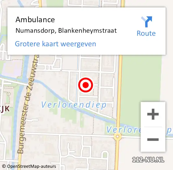 Locatie op kaart van de 112 melding: Ambulance Numansdorp, Blankenheymstraat op 20 november 2020 13:10