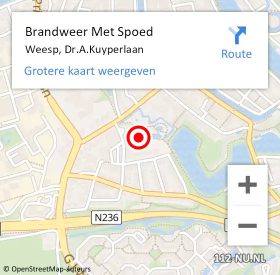 Locatie op kaart van de 112 melding: Brandweer Met Spoed Naar Weesp, Dr.A.Kuyperlaan op 20 november 2020 14:19