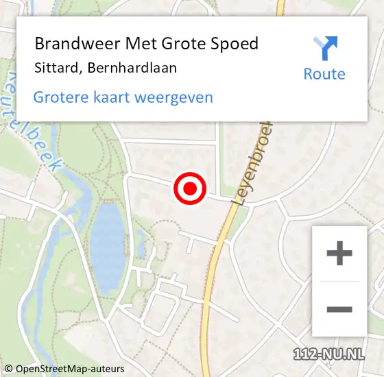 Locatie op kaart van de 112 melding: Brandweer Met Grote Spoed Naar Sittard, Bernhardlaan op 20 november 2020 14:37