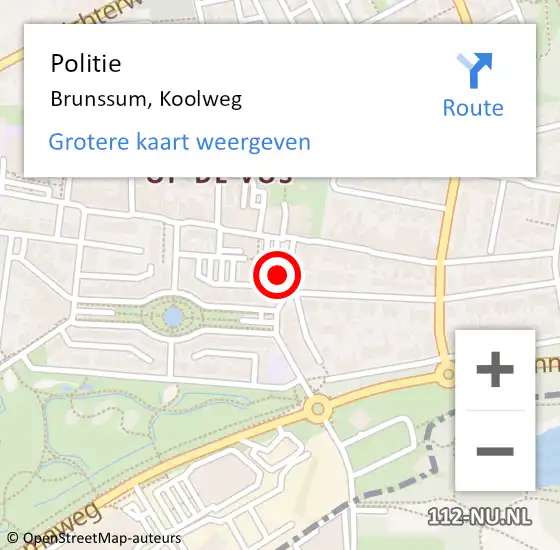 Locatie op kaart van de 112 melding: Politie Brunssum, Koolweg op 20 november 2020 14:38