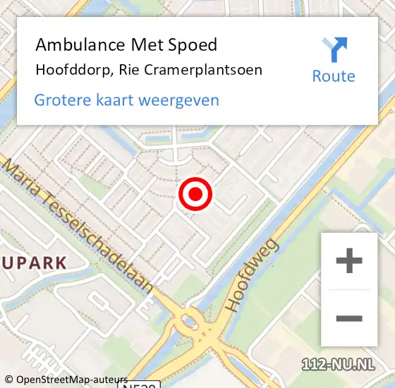 Locatie op kaart van de 112 melding: Ambulance Met Spoed Naar Hoofddorp, Rie Cramerplantsoen op 20 november 2020 15:45