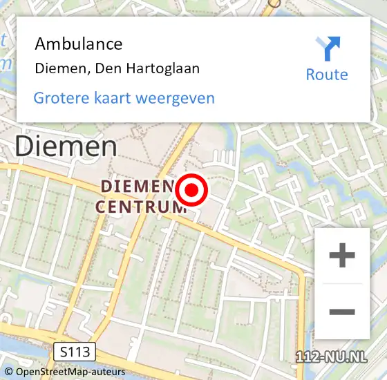 Locatie op kaart van de 112 melding: Ambulance Diemen, Den Hartoglaan op 20 november 2020 18:01