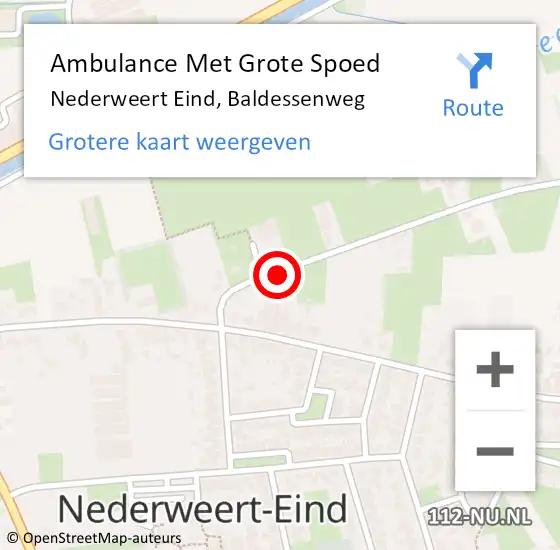 Locatie op kaart van de 112 melding: Ambulance Met Grote Spoed Naar Nederweert Eind, Baldessenweg op 25 mei 2014 01:31