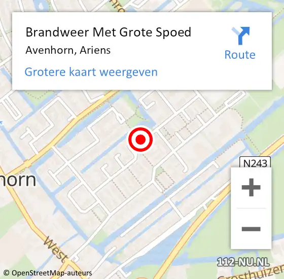 Locatie op kaart van de 112 melding: Brandweer Met Grote Spoed Naar Avenhorn, Ariens op 21 november 2020 01:56