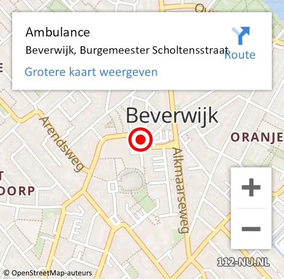 Locatie op kaart van de 112 melding: Ambulance Beverwijk, Burgemeester Scholtensstraat op 21 november 2020 03:12