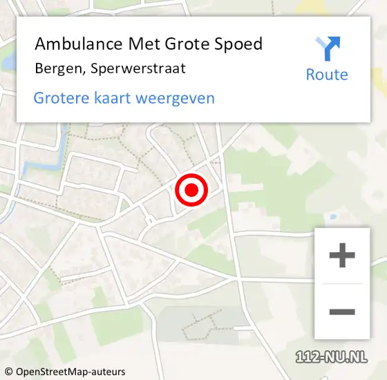 Locatie op kaart van de 112 melding: Ambulance Met Grote Spoed Naar Bergen, Sperwerstraat op 25 mei 2014 07:44