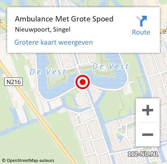 Locatie op kaart van de 112 melding: Ambulance Met Grote Spoed Naar Nieuwpoort, Singel op 21 november 2020 11:01
