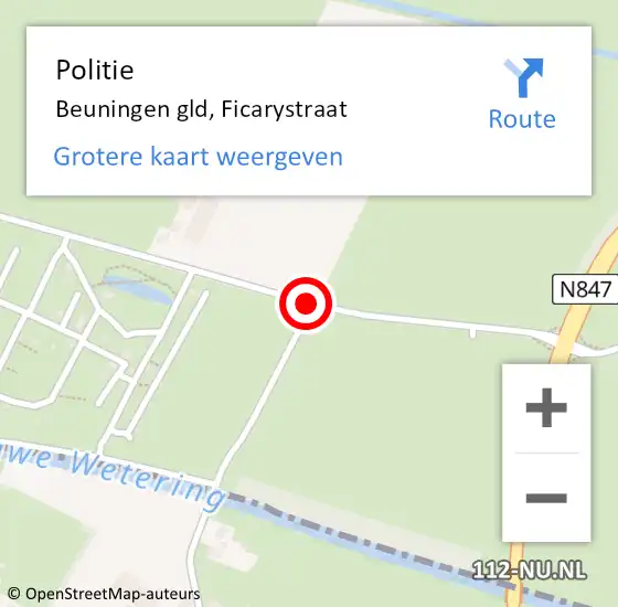 Locatie op kaart van de 112 melding: Politie Beuningen gld, Ficarystraat op 21 november 2020 12:19