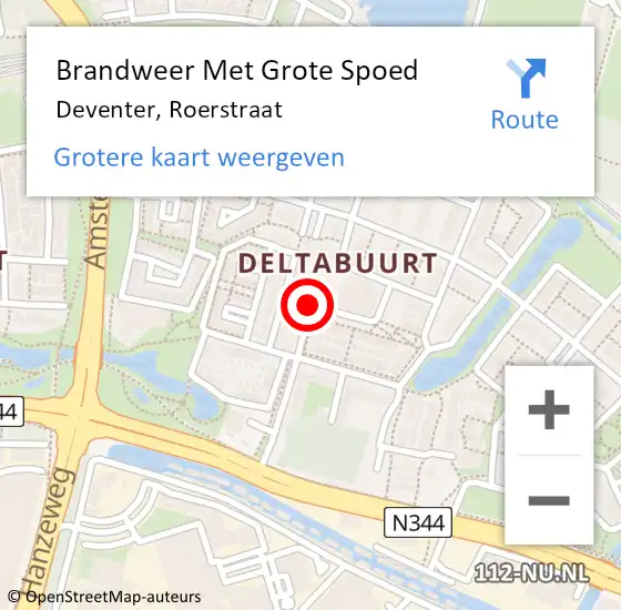 Locatie op kaart van de 112 melding: Brandweer Met Grote Spoed Naar Deventer, Roerstraat op 21 november 2020 16:41
