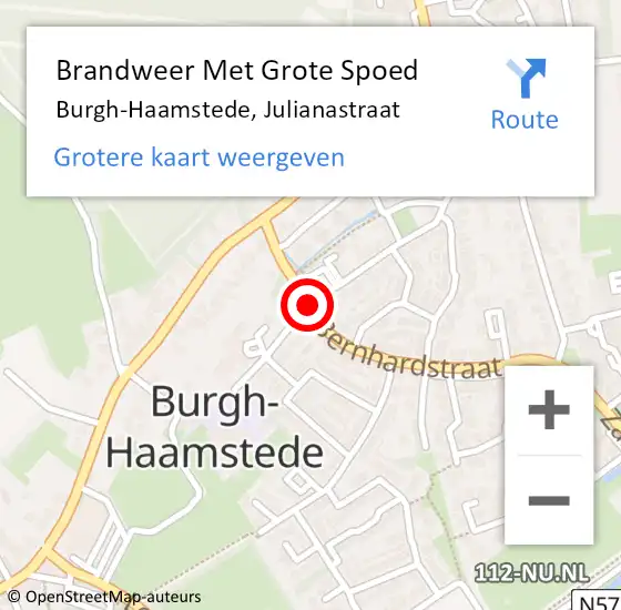 Locatie op kaart van de 112 melding: Brandweer Met Grote Spoed Naar Burgh-Haamstede, Julianastraat op 21 november 2020 17:35