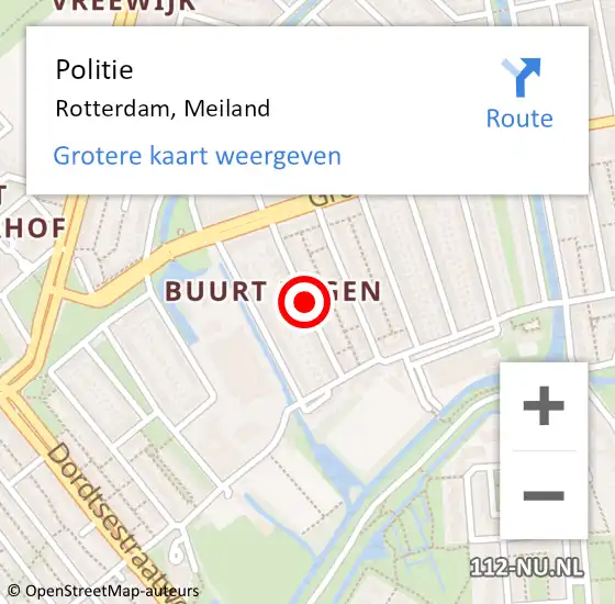 Locatie op kaart van de 112 melding: Politie Rotterdam, Meiland op 21 november 2020 18:28