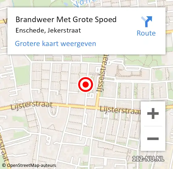 Locatie op kaart van de 112 melding: Brandweer Met Grote Spoed Naar Enschede, Jekerstraat op 21 november 2020 19:21