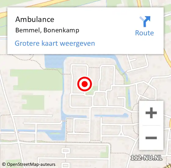 Locatie op kaart van de 112 melding: Ambulance Bemmel, Bonenkamp op 21 november 2020 21:04