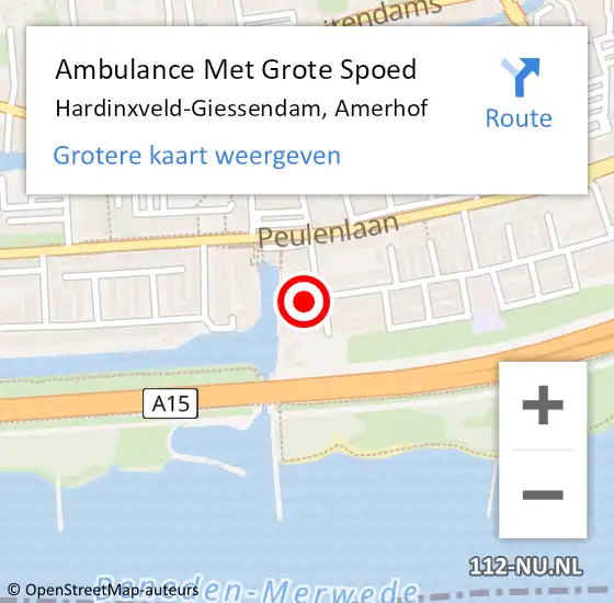 Locatie op kaart van de 112 melding: Ambulance Met Grote Spoed Naar Hardinxveld-Giessendam, Amerhof op 21 november 2020 21:34