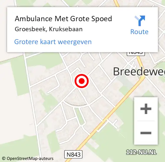 Locatie op kaart van de 112 melding: Ambulance Met Grote Spoed Naar Groesbeek, Kruksebaan op 21 november 2020 22:27