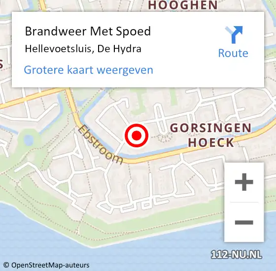 Locatie op kaart van de 112 melding: Brandweer Met Spoed Naar Hellevoetsluis, De Hydra op 21 november 2020 23:55