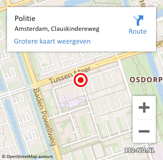 Locatie op kaart van de 112 melding: Politie Amsterdam, Clauskindereweg op 22 november 2020 04:51