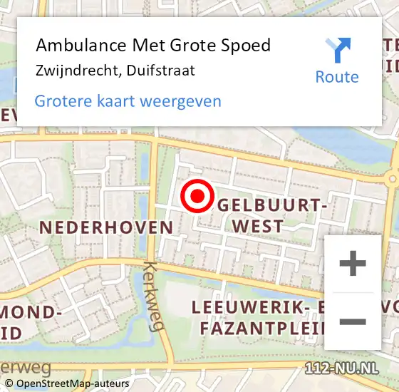 Locatie op kaart van de 112 melding: Ambulance Met Grote Spoed Naar Zwijndrecht, Duifstraat op 22 november 2020 11:47