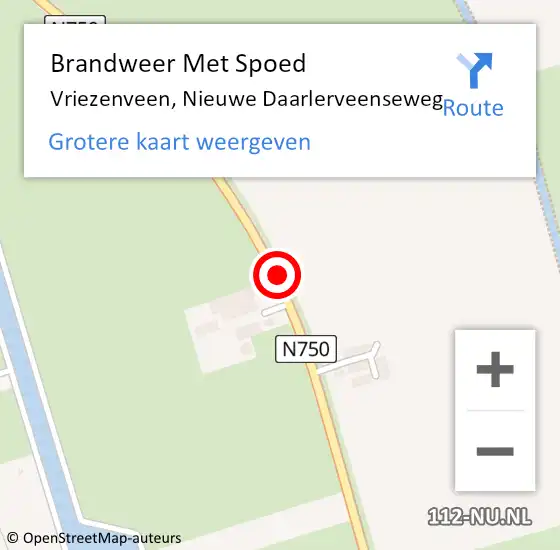 Locatie op kaart van de 112 melding: Brandweer Met Spoed Naar Vriezenveen, Nieuwe Daarlerveenseweg op 22 november 2020 14:50