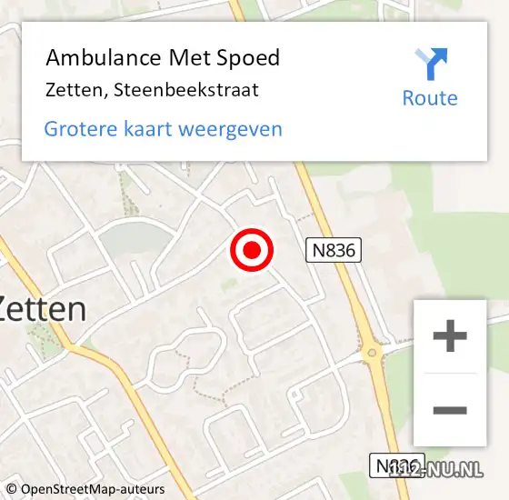 Locatie op kaart van de 112 melding: Ambulance Met Spoed Naar Zetten, Steenbeekstraat op 22 november 2020 21:11