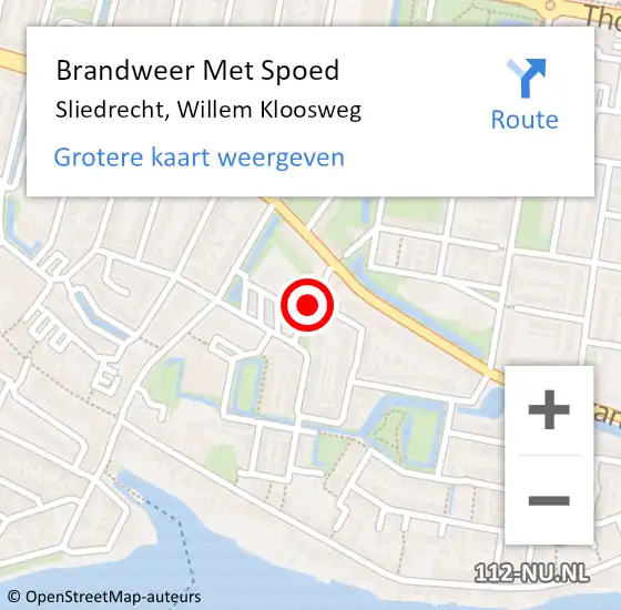 Locatie op kaart van de 112 melding: Brandweer Met Spoed Naar Sliedrecht, Willem Kloosweg op 22 november 2020 22:43