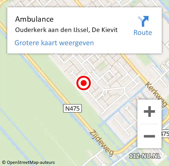 Locatie op kaart van de 112 melding: Ambulance Ouderkerk aan den IJssel, De Kievit op 25 mei 2014 11:09