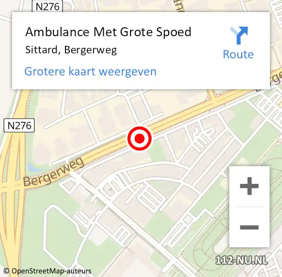 Locatie op kaart van de 112 melding: Ambulance Met Grote Spoed Naar Sittard, Bergerweg op 23 november 2020 08:08