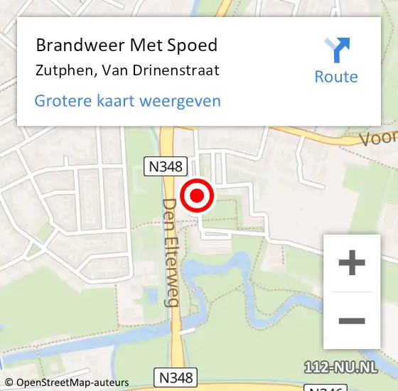 Locatie op kaart van de 112 melding: Brandweer Met Spoed Naar Zutphen, Van Drinenstraat op 23 november 2020 12:34