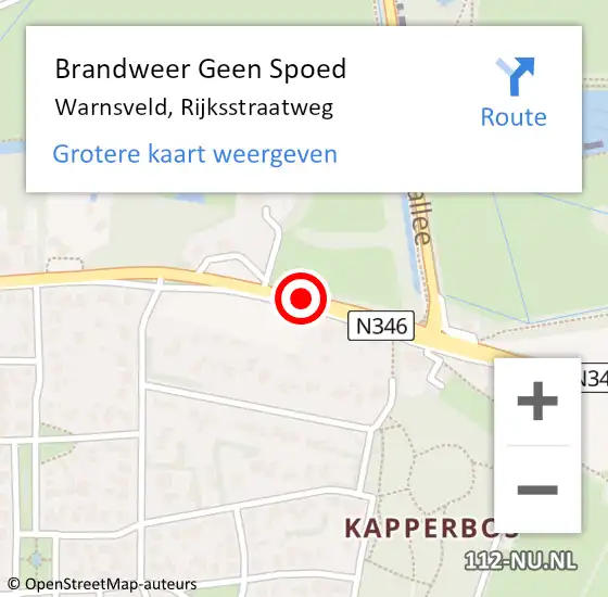 Locatie op kaart van de 112 melding: Brandweer Geen Spoed Naar Warnsveld, Rijksstraatweg op 23 november 2020 12:38