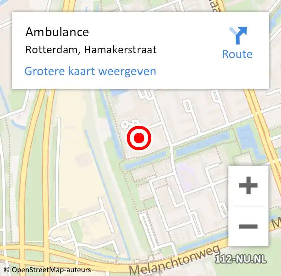Locatie op kaart van de 112 melding: Ambulance Rotterdam, Hamakerstraat op 23 november 2020 13:06