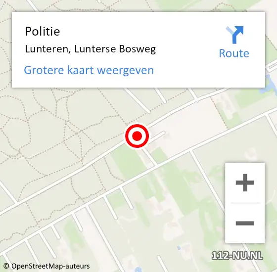 Locatie op kaart van de 112 melding: Politie Lunteren, Lunterse Bosweg op 23 november 2020 13:56