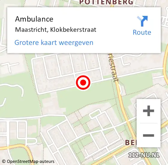 Locatie op kaart van de 112 melding: Ambulance Maastricht, Klokbekerstraat op 25 mei 2014 12:33