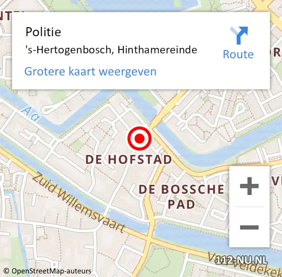 Locatie op kaart van de 112 melding: Politie 's-Hertogenbosch, Hinthamereinde op 23 november 2020 14:37