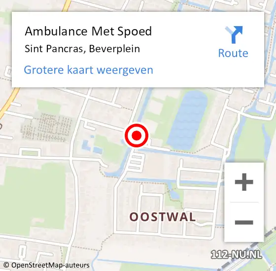 Locatie op kaart van de 112 melding: Ambulance Met Spoed Naar Sint Pancras, Beverplein op 23 november 2020 14:39