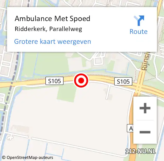 Locatie op kaart van de 112 melding: Ambulance Met Spoed Naar Ridderkerk, Parallelweg op 23 november 2020 14:52