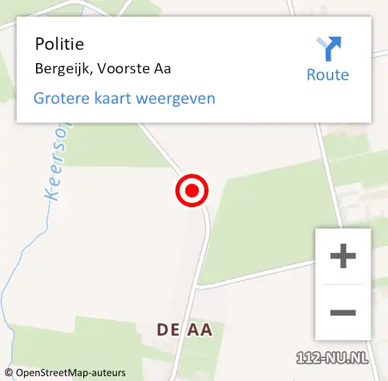 Locatie op kaart van de 112 melding: Politie Bergeijk, Voorste Aa op 23 november 2020 15:37